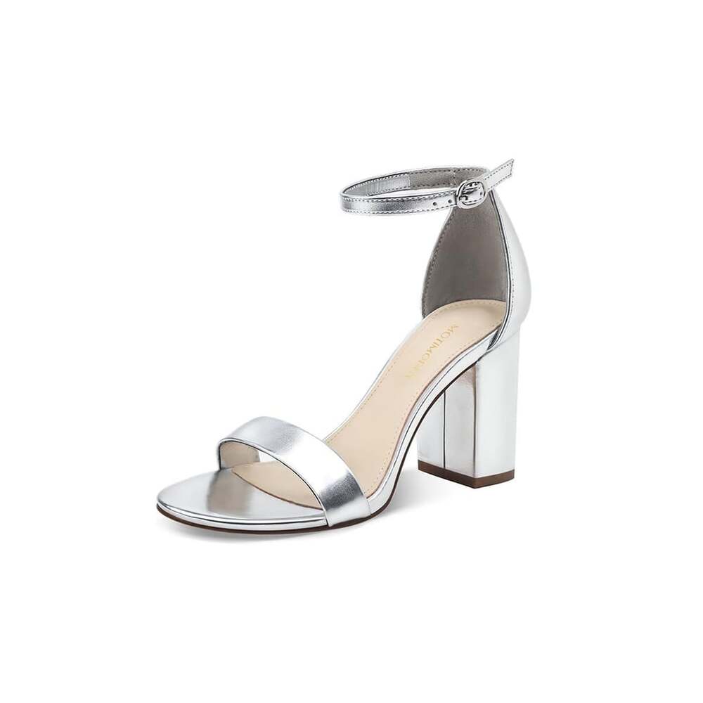 Ankle Strap Block Heel Sandal Silver Metallic